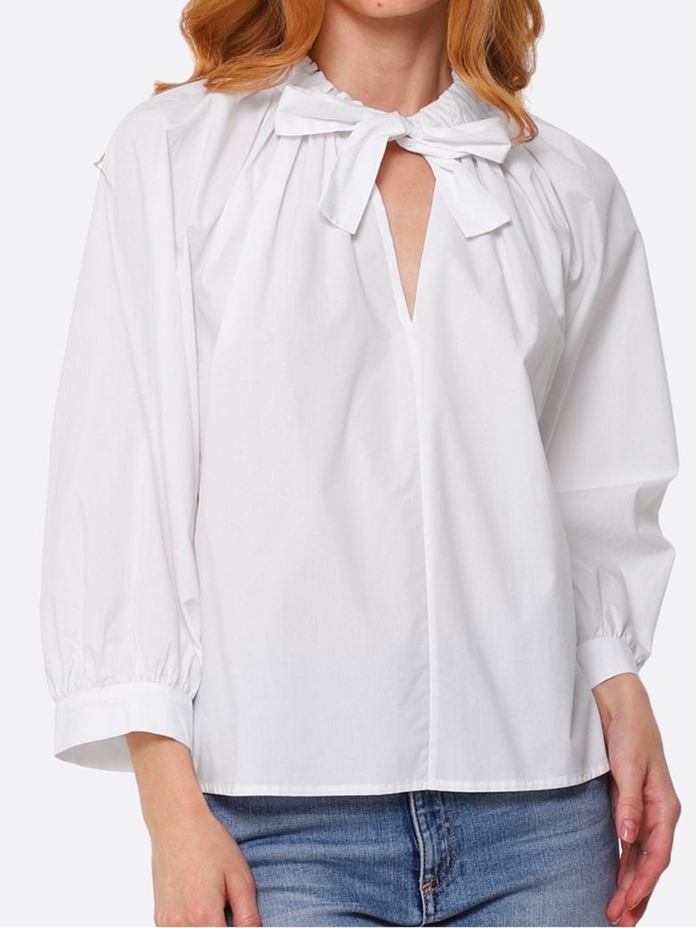 Rails Amal Tie Neck Blouse White Cotton Poplin NWT Size S